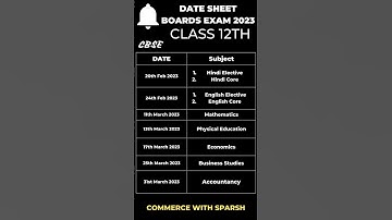 Date Sheet For board Exam 2023 | CBSE Boards | Class 12th | Commerce With Sparsh #shorts #boardexam