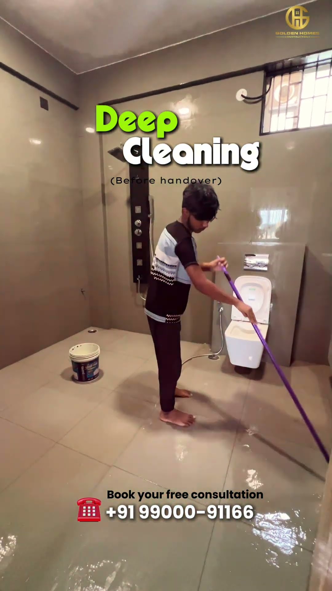 Deep cleaning of a newly built Golden Homes house before handover