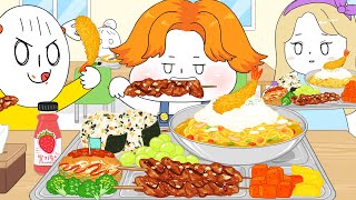 급식 먹방 3탄! (크림 카레우동, 닭꼬치,주먹밥,샐러드빵)  애니먹방 / school lunch Mukbang3! Animation ASMR /foomuk