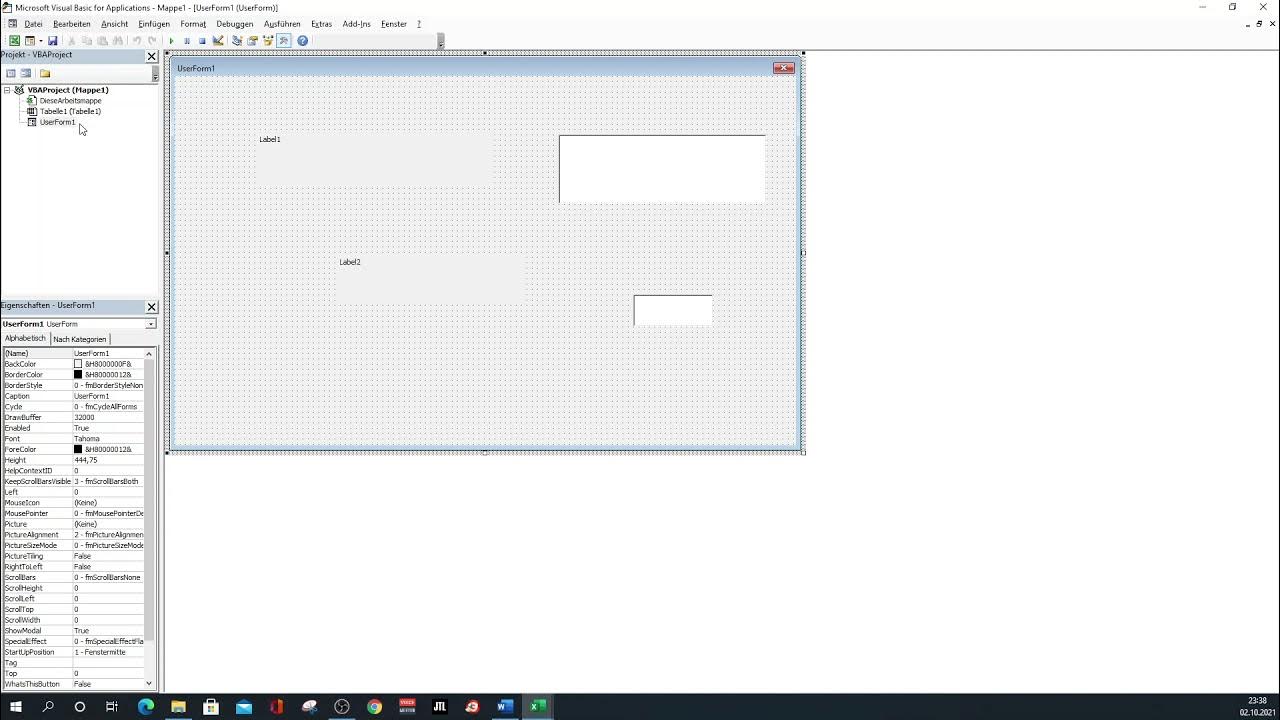Excel / VBA / Userform / Userform über Schaltfläche im Tabellenblatt ...