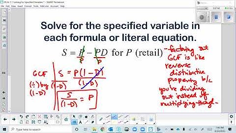 CA 1 1 Solving for a Specified Variable VIDEO