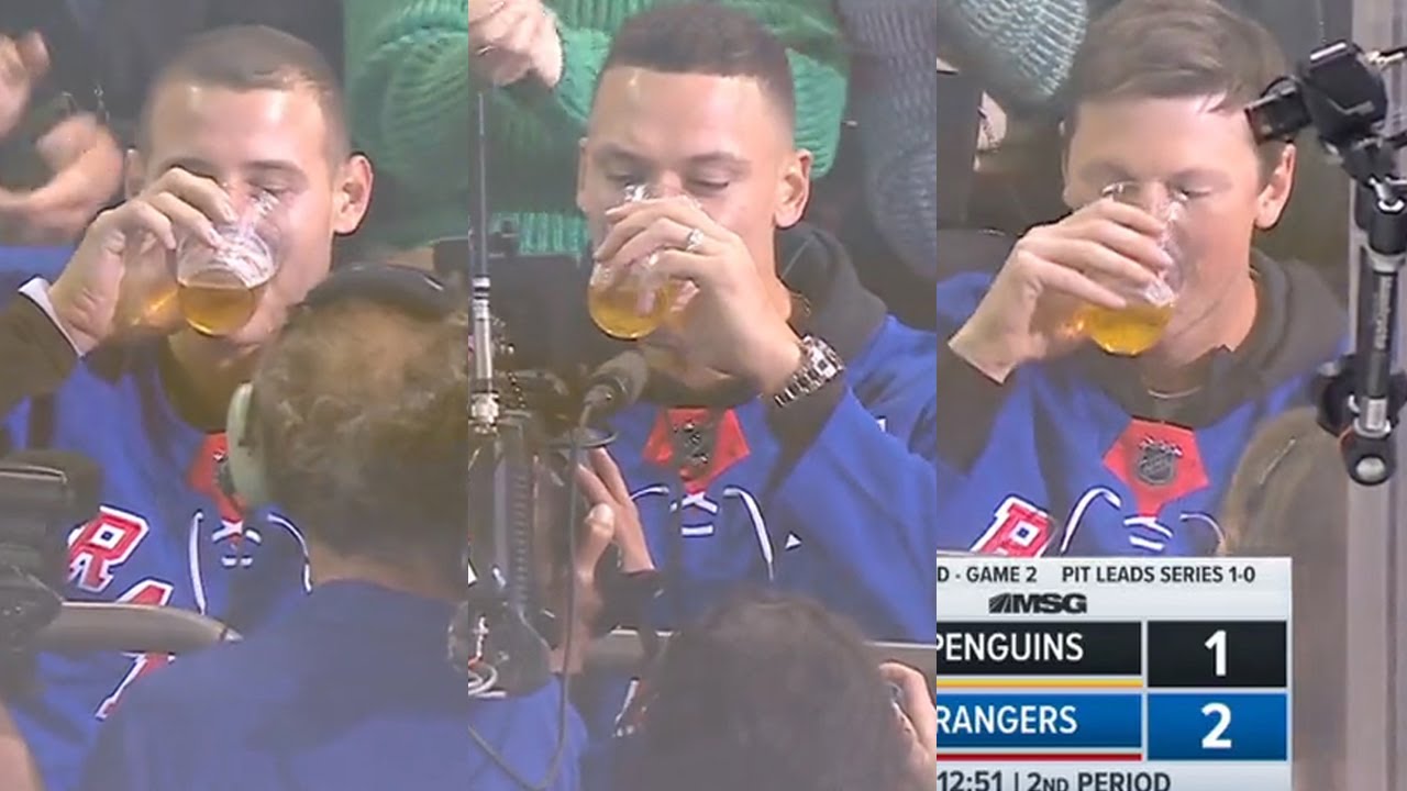 Watch: Aaron Judge and Yankees teammates chug beers at MSG during