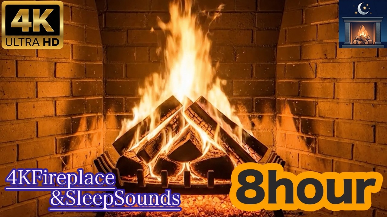 【4K 暖炉の焚き火音】静かな夜の睡眠導入BGM｜8時間の暖炉動画｜就寝前・安眠・リラックスに
