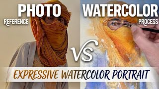 Expressive watercolor painting Portrait morocco , DEMO