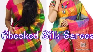 Checked Pattern Soft Silk Sarees - Multicolour Silk Sarees Online Sale screenshot 1