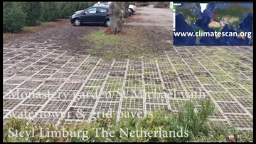 Monastery garden St Michaël with watertower grid pavers Steyl Limburg The Netherlands