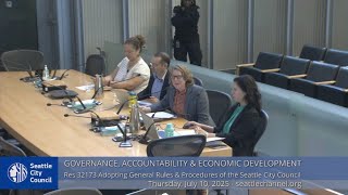 Screenshot of Seattle City Council Governance, Accountability and Economic Development Committee 7/10/2025
