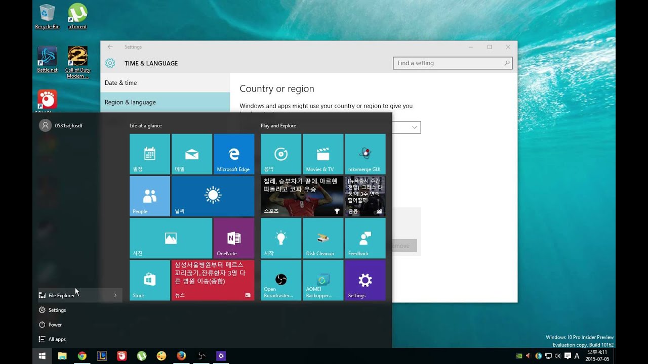 windows 10 korea Language 윈도우10 한국어 전환