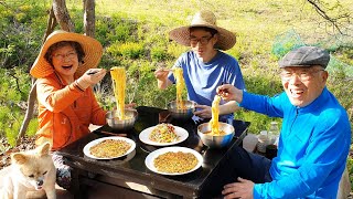봄나들이 왔어요~! 후루룩~ 김치말이 국수 먹방 (부추장떡, 오이냉채) Kimchi Noodles Mukbang / Korean Food Recipes