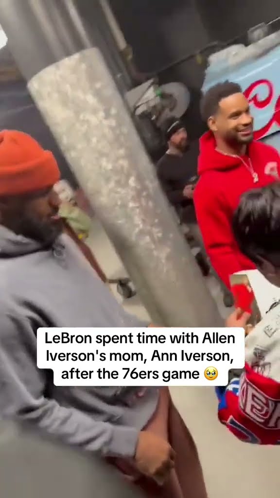 Such a wholesome moment between LeBron and AI's mom, Ann Iverson ? (via jdumasreports/X)