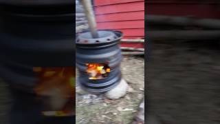 Homemade woodstove, first fire test