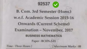 Business Mathematics Bcom Hons 3rd Sem Question Paper Mdu || #MduQuestionPaper