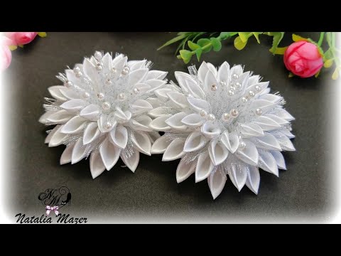 Пышные белые банты из атласных лент своими руками