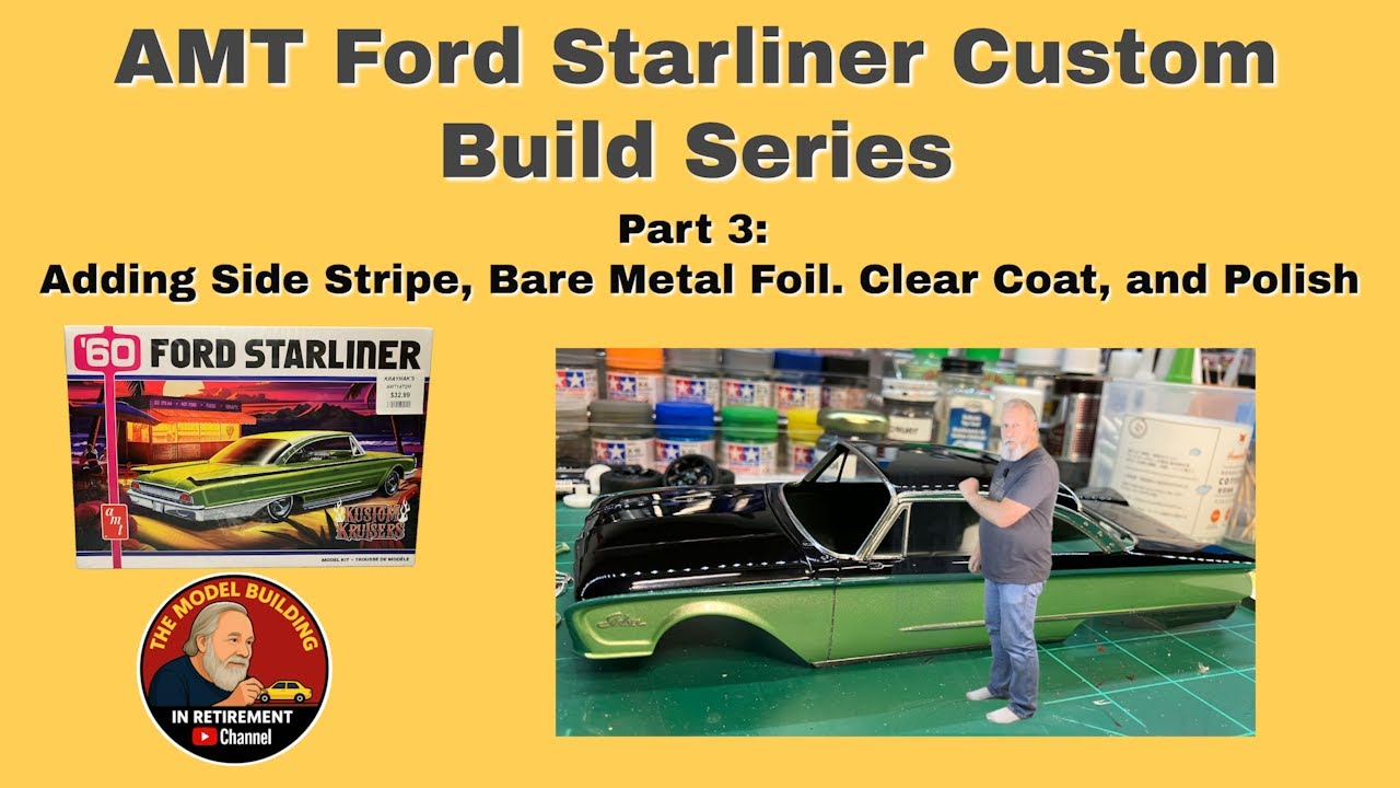 AMT 1960 Ford Starliner Custom Build series Part 3,  adding paint stripe, foiling and clear coat