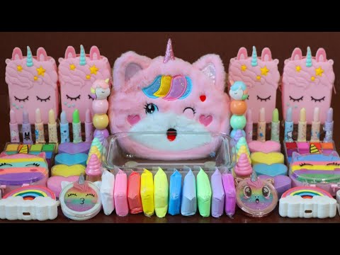 Mixing”Pink <strong>Unicorn</strong>” Eyeshadow and Makeup,parts,glitter Into Slime!Satisfying Slime Video!★ASMR★