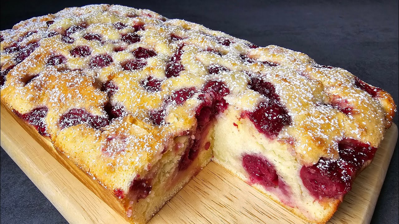 Воздушный вишневый пирог 🍒🍰 Быстрый вишневый пирог на пахте