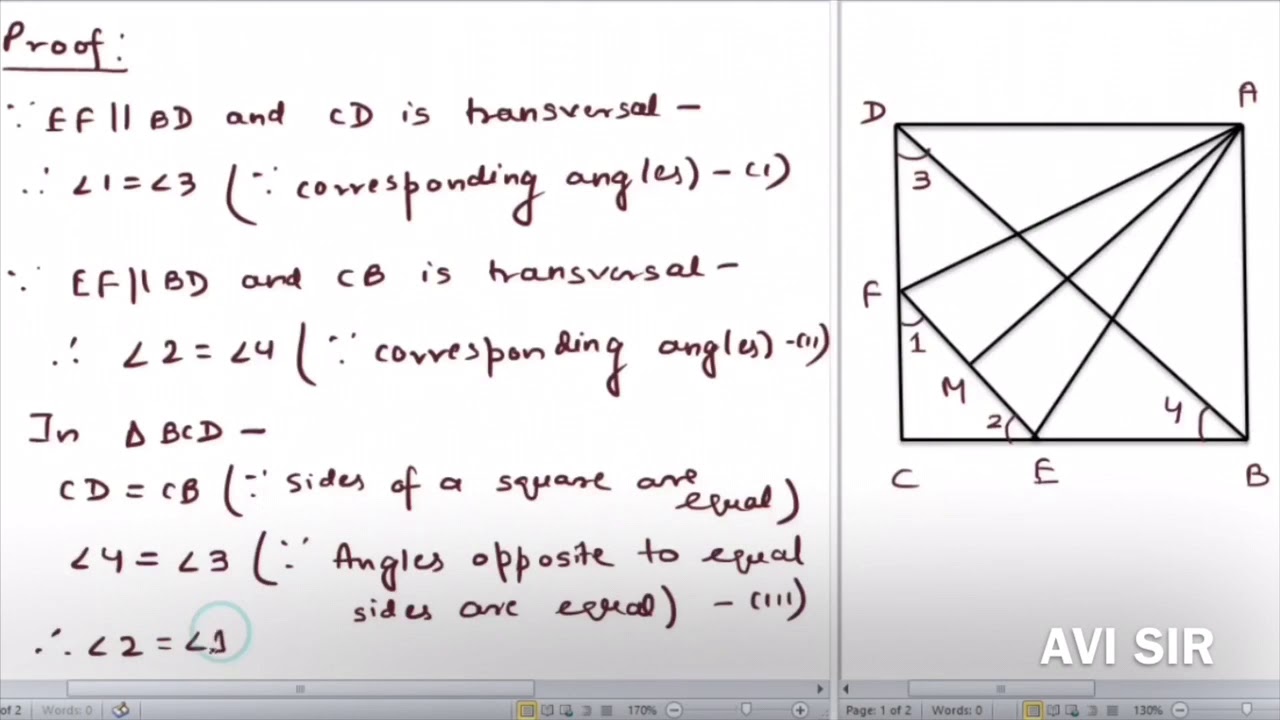In the given figure, ABCD is a square. Prove that (a) DF = BE and (b