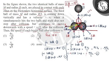In the figure shown, the two identical balls of mass \( M \) and radius \( R \) each, are placed....