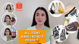 SHOPEE HAUL | ALL ITEMS 9 PESOS MAKE UP, BAGS AND BELT