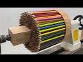 Amazing woodturning crazy  multicolored quintessential art from pencils specially made on lathe