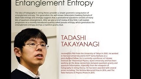 A New Generalization of Entanglement Entropy by Tadashi Takayanagi