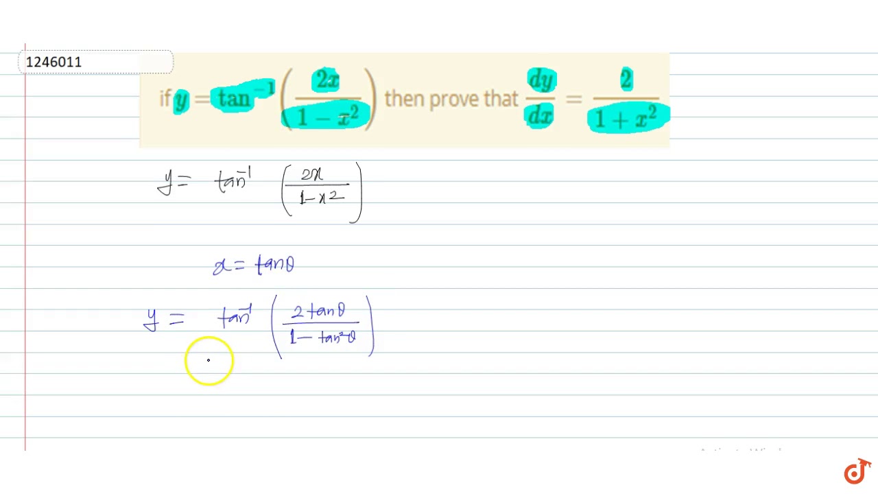 If Y Tan 1 2x 1 X 2 Then Prove That Dy Dx 2 1 X 2 Youtube