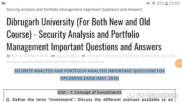 Security Analysis and Portfolio Management Important Topics for Upcoming Exam