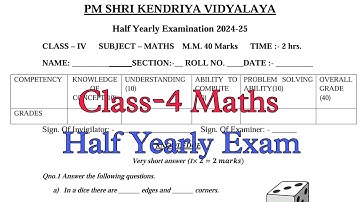 Class-4 MATHS/ Half Yearly Exam Question Paper / Term-1 Session 2024-25 /PM Shri Kendriya Vidyalaya