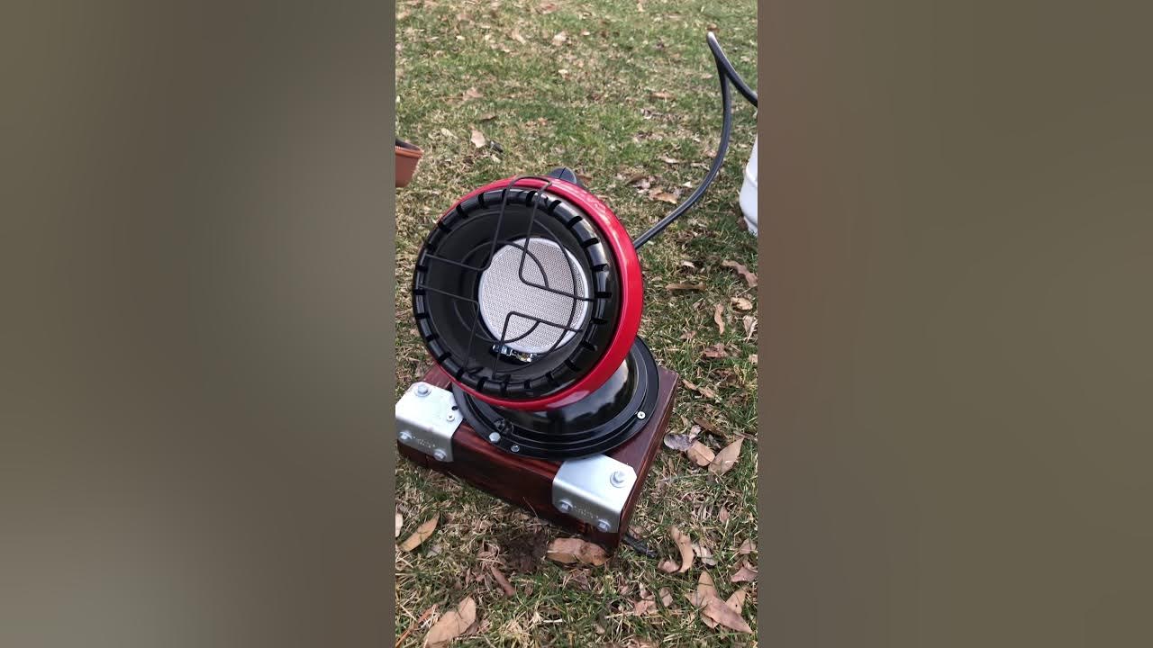 Homemade stand for Little Buddy Propane Heater attached to a 5 lb