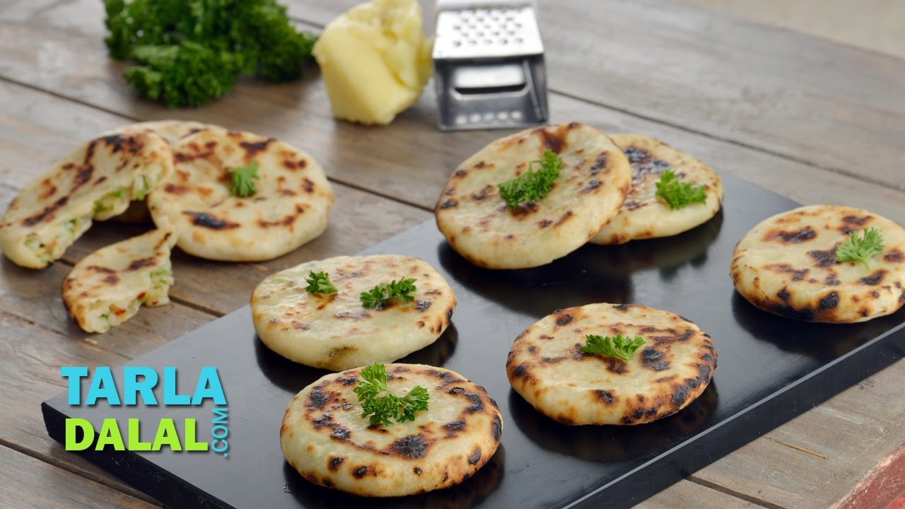 Mini Chilli Cheese Naan, Cheese Naan on Tava without Tandoor by Tarla Dalal