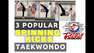 3 kind of popular spinning kicks in taekwondo.