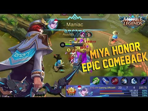 MIYA HONOR Skin Gameplay And Build | Almost Savage Kills And Epic Comeback - Mobile Legends