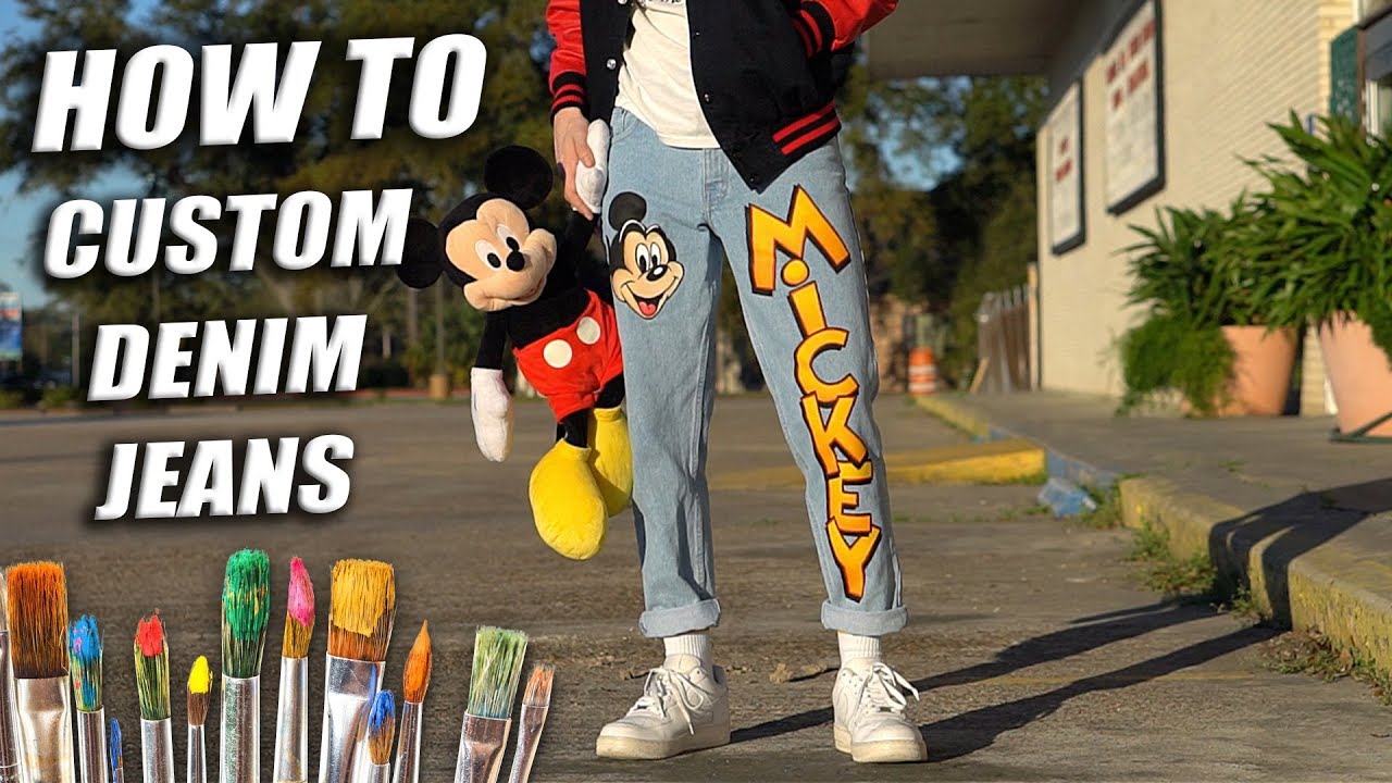 How To Custom Paint Denim Jeans! Mickey Mouse Tutorial | DIY - YouTube