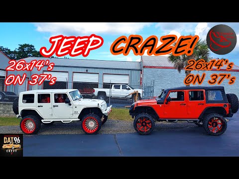 JEEPS LIFTED on 26x14" OFF-ROAD FORGIATOS on 37" GLADIATOR MUD TIRES!! Done by Ultimate Audio.