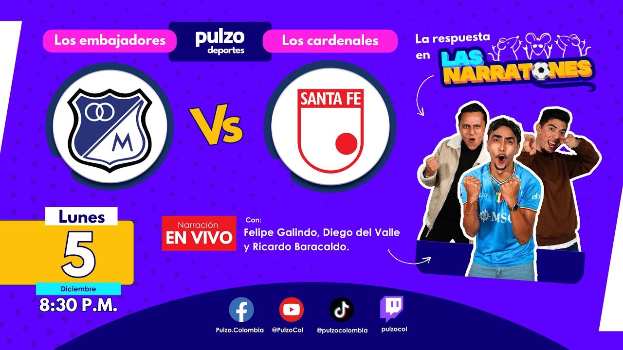 Narración de cuadrangulares Millonarios vs Santa Fe - En vivo - Liga ...