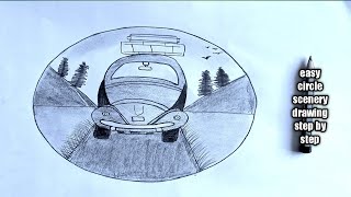 easy circle scenery drawing step by step#pencil sketch#pencil art#simple