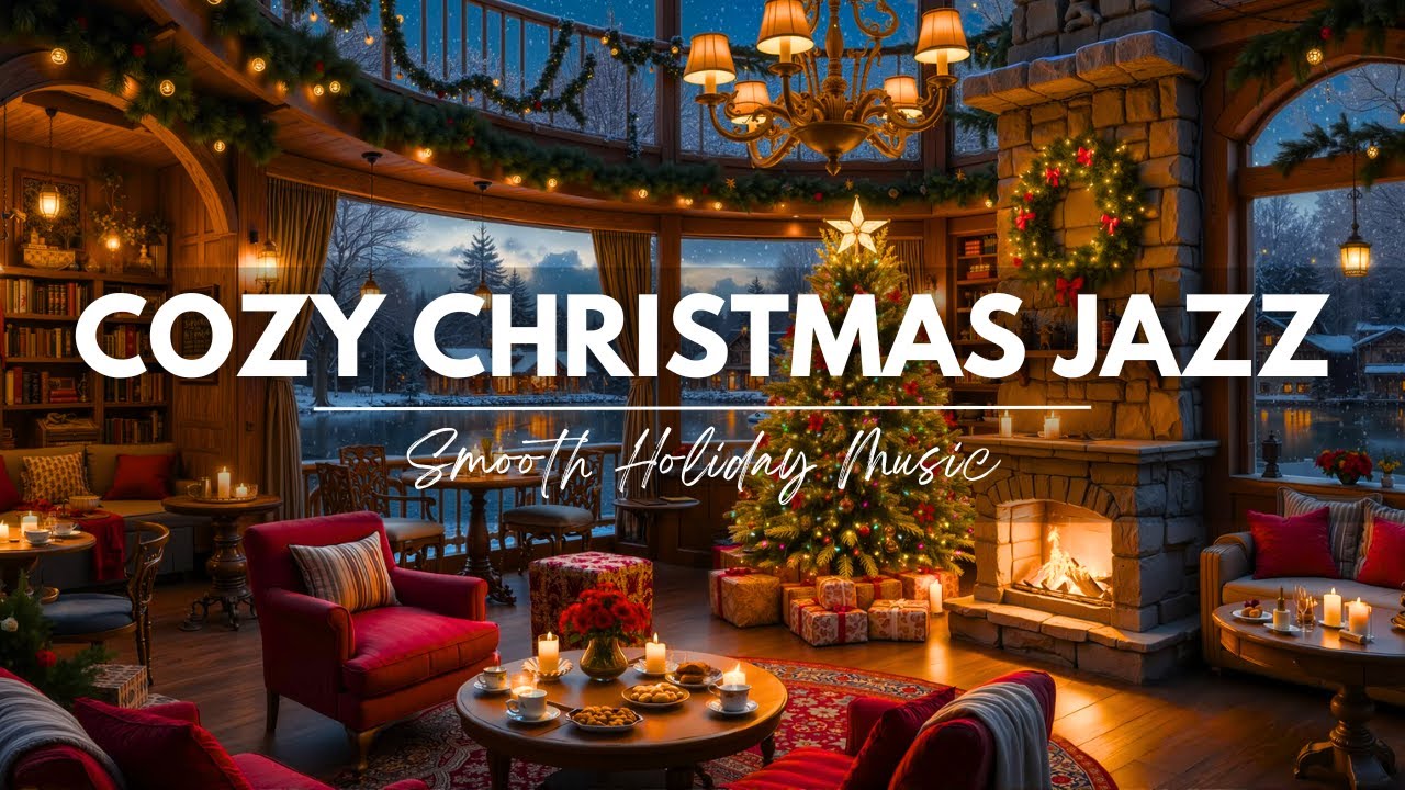 Cozy Christmas Jazz Café 🎅 Smooth Holiday Music 🎄 Crackling Fireplace & Peaceful Winter Ambience