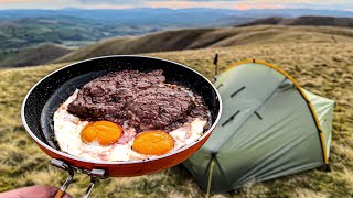 Solo CAMPING & cooking Steak And Eggs on a mountain