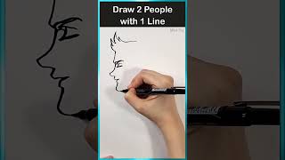 Draw TWO People with ONE Line? ✏️👀 #shorts #artshorts #1lineart #onelineartchallenge #meiyu