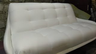 Перетяжка дивана из кожзама в ткань / Replacing the sofa upholstery from leatherette into fabric