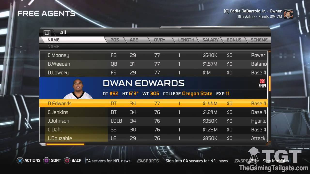 [TGT] Madden NFL 15 - Free Agents After 1 CFM Season - YouTube