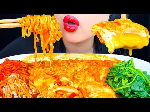 ASMR CHEESY FIRE NOODLES & SPICY ENOKI MUSHROOMS MUKBANG | EATING SHOW | ASMR Phan