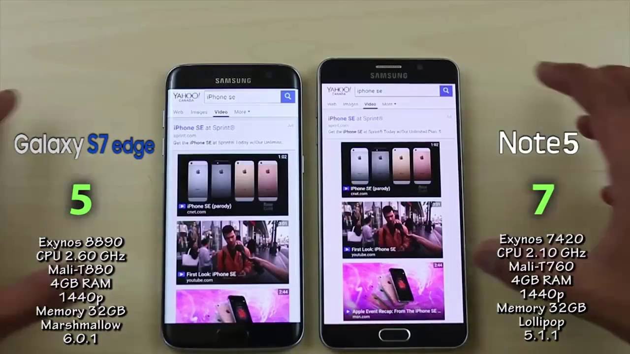 SO SÁNH SAMSUNG GALAXY S7 EDGE vs SAMSUNG GALAXY NOTE 5 YouTube