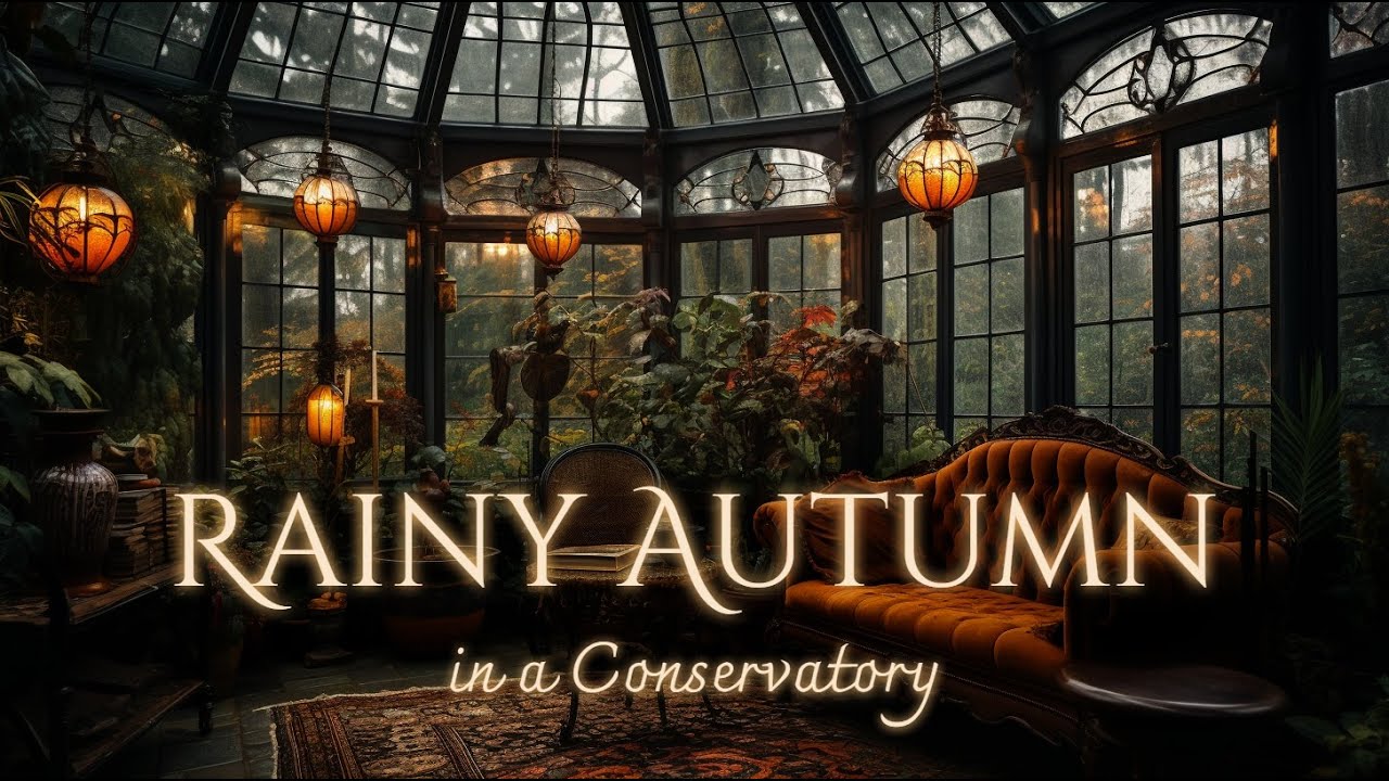 Rainy Autumnal Day in a Conservatory Ambience and Music 🍂 | cozy autumn ...