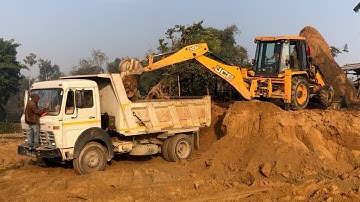 Soil Loading JCB Backhoe In White Tripper Dump Video