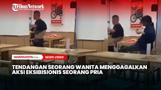 Tendangan Seorang Wanita Menggagalkan Aksi Eksibisionis Seorang Pria