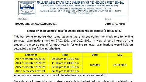 MAKAUT NEW NOTICE FOR ONLINE ODD SEM MOP UP ROUND | Kalker Exam ta Sobai Debe ok.