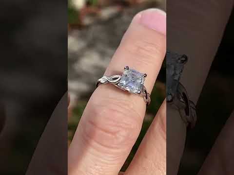 Asscher cut Moissanite Sculptural Styled Solitaire Ring ring video