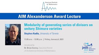 Stephen Kudla Modularity of Generating Series of Divisors on Unitary Shimura Varieties