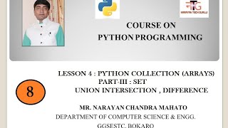 Lecture 8: How to Implement Union | Intersection | Difference methods in Python [SET] Arrays | Hindi
